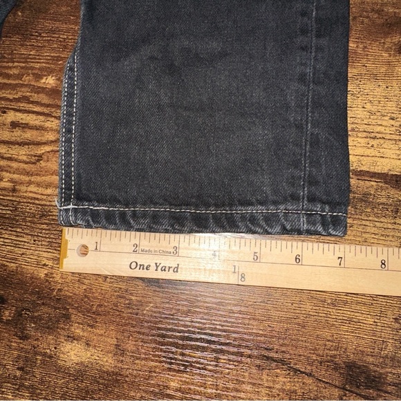 Ganni Jeans Mens 31x32 Black Wash Button Fly Whiskering Straight Leg Split Hem - Picture 15 of 15